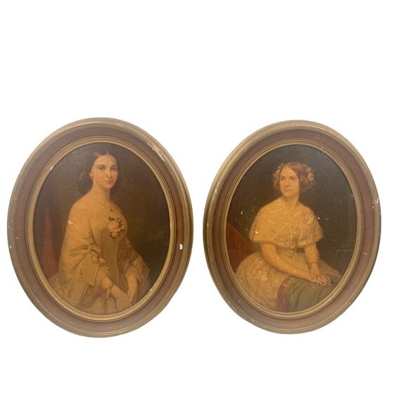 Antique Pair Jenny Lind And Southern Belle Lithograph Prints Oval Frames 13x11" - Picture 5 of 16
